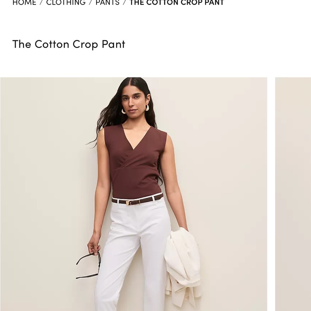 Ann Taylor White Cotton Crop Pants with Brown Belt
